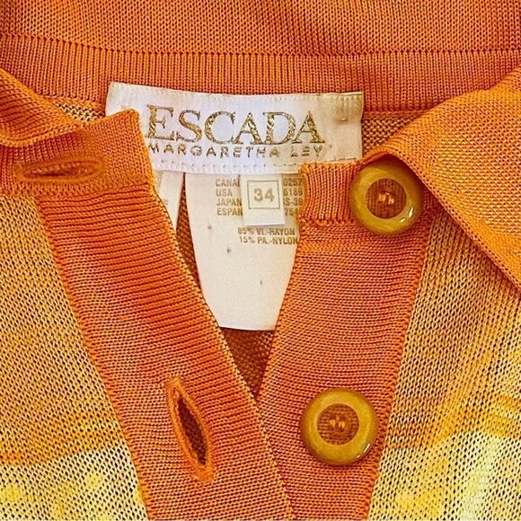 Vtg Escada Margaretha Ley Orange Yellow Stripe Knit Button Up Top Sz EU 34 US S - Picture 8 of 14